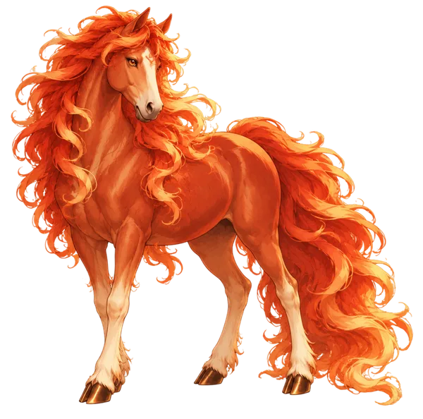A red Fire Horse with a flowing, flame-like mane