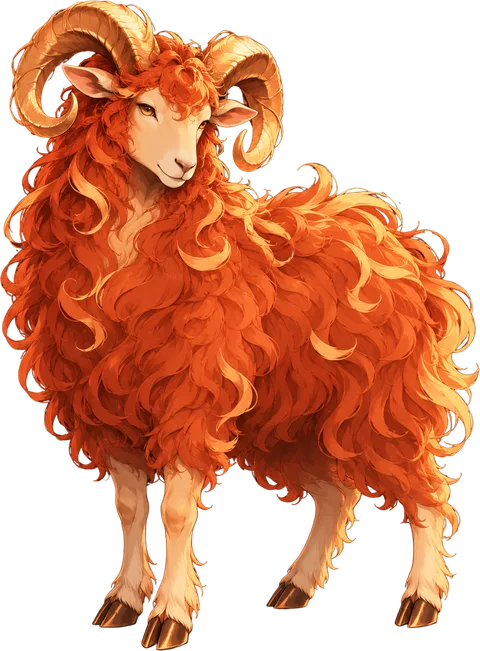 A red Fire Goat with curled golden horns